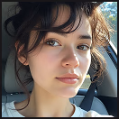 Close-up of a young woman with dark hair looking at the camera.