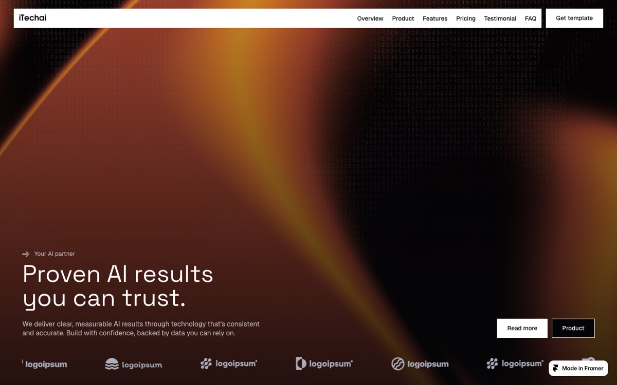 Home page of the iTechai template, published on Framer